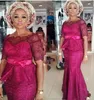 Aso Ebi 2022 Grape Lace Mermaid Evening Dresses Peplum Nigerian African Long Holiday Wear Pagant Prom Party Gowns Golvlängd Plus Storlek Mor Formell Klänning