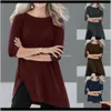 T-shirt Tops Tees Kleding Apparel Drop Levering 2021 Plus Size Womens Losse Crew Neck 3/4 Mouw T-shirts Casual Long Pullover Jumper Soli