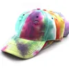 Fashion tie-dye gradient color distressed hole baseball cap men and women sun hats washed retro caps party supplies XY432