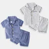 Summer 2 3 4 6 8 10 Years Short Sleeve Sleepwear Shirt+Shorts 2 Pieces Tracksuit For Kids Baby Boys Striped Pajamas Set 210625