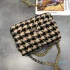 Designer- Black&White Houndstooth Pattern CrossBody Bags Cross Hasp Buckle Shoulder Bag Chains Leather Messenger Bag Warm Flap Purse Wallets