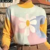 ファッション長袖レディースセーター秋冬服カジュアル女性太陽の花の色マッチングエレガントなオフィスレディ210515