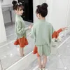 Big Girls Clothes Turtleneck Sweatshirt + Skirt Outfits Patchwork Girl Teeange Costumes For Children 6 8 10 12 14 210527