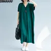 Dimanaf Kvinnor Klänning Höst Plus Storlek Stickad Femme Lady Elegant Tröja V-Neck Batwing Loose Solid Long Fit 5XL 210623