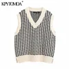 KPYTOMOA Kvinnor Mode Stora Houndstooth Stickad Vest Tröja Vintage Ärmlös Sida Ventiler Kvinnlig Waistcoat Chic Toppar 210915