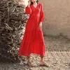 Summer Women Maxi Party Sleeve Vintage Red Lace Long Tunic Beach Dress Holiday Clothes 210415