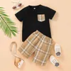Roupas de meninos de verão ternos t-shirt de manga curta e calças padrão de xadrez crianças roupas crianças roupas sets g220310