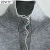 Women Vintage Turtleneck Collar Button Short Knitting Sweater Female Basic Chic Design Long Sleeve Cardigan Tops S656 210416