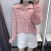 BBWM ZAイングランドスタイルスウィートビンテージチェック柄ピンクカジュアルTweed Long Sleeve Blazers Spring女性オフィスファッション着用コート210520