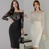 Office Lady Elegant Women Formal Business Stretch Evening Slim Pencil Dress Fashion Lace Plaid Patchwork Party Dresses Vestidos 210529