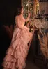 Elegancki Różowy Ruffles V-Neck Długi Szata Dla Pregant Kobiety Dość Wielopięciowy Tulle Sukienka Macierzyńska Baby Shower Custom Make Casual Dresses
