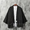 Men's Kimono Japanese Traditional Style Coat Cardigan Casual Loose Haori Retro Plaid Samurai Jacket Asian Clothing Yukata Eth157J