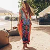 Sneldrogend Boheemse Gedrukt Kwastje Zomer Strand Maxi Jurk Katoenen Tuniek Dames Plus Size Beachwear Badpak Cover Up Q999 210420