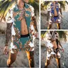 Männer Trainingsanzüge Männer Hawaiian Drei Farbsätze Druck Sommer Kurzarm Button Shirt Strand Shorts Streetwear Casual Herren Anzug 2 Stück S