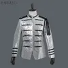 Mens Shiny Sliver Sequin Glitter Blazer Jacket Nightclub Bar Dance Prom Suit Blazer Men DJ Party Stage Singer Costume Homme 210522