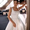 2021 Свадебное платье Vestido de Noiva Sexy Squre шеи без рукавов бисерный пояс простой бездомный атлас свадебное платье плюс размер марок