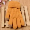 Trellis Guante de punto Color sólido Antideslizante Engrosamiento Mitones Invierno Cálido Señora Pantalla táctil Guantes de lana Mujer 4 2dq G2