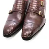 Size 47 13 Mens Dress Shoes Genuine Leather Double Buckle Monk Strap Men Snake Print Cap Toe Classic Italian 211102