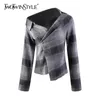 Asymmetrical Plaid Shirts For Women Skew Collar Long Sleeve Straight Casual Blouses Female Spring Fashion 210524