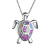 925 Sterling Silver Created Blue Opal Sea Turtle Pendant Necklace 18" Birthstone Jewelry for Women Blue Green Pink White