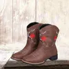 Nude Women Mid-calf Pu Boots Embroidered Designer Shoes Thick Heel Pointed Toe Cowboy for Knight Botas Femininas 6