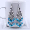 Tibet Silver Flowers Dangle Drop Earrings Natural Stone Beads Tassel Earring for Women Gift