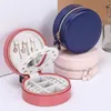 Storage Boxes Bins ZL0382 Portable Round Double Zipper Jewelry Box Jewellery Organizer PU Leather Case Ring Earring Necklace Ear Stud Display Mother's Valentine