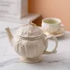 Milky Embossed Ceramic Pot Coffee Cup Saucer Creative European Afternoon Tea Teapot Teacup Simple White Porcelain213W