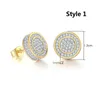 Mens Hip Hop Iced Out Bling CZ Stud Earrings Geometric Square Round Gold Color Micro Pave Cubic Zircon Studs Earring for Men Women Fashion Ear Jewelry