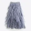 女性のための非対称メッシュスカートのための高腰骨の長さの女性のエレガントな韓国のファッションの服210521