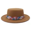 Szerokie brzegowe czapki Fedora Hat Nen Winter Ladies Wstbonowy pasek Felt Fell Khaki i White Panama Delm22