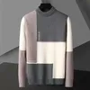 Mäns Tröjor Vinter Varm Tröja Män Trend Stitching Turtleneck Mens Pullover Patchwork Fleece Slim Fit Tops Stickad Jumper