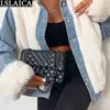 Kot Ceket Kadınlar Gevşek Uzun Kollu Düğme Mont Ve Ceketler Moda Zarif Peluş Patchwork Parti Rahat Chaqueta Mujer 210515