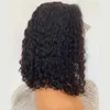 短いカーリー13x4レースフロントウィッグバージンヒト髪ブラジルの漂白ノットプレッキーベビーヘアで摘採130％150％180％密度女性水波