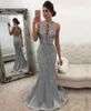 2021 Nya rosa aftonklänningar Juvelhals Sequined Spets Lång backless Mermaid Prom Dress Sweep Train Custom Illusion Robes De Soire301b