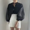 Women's Spring Summer Blouses Shirts Vintage Oversized Patchwork Tulle Transparent Korean Style Lady Tops