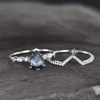 Solid 925 Sterling Silver CZ Dainty Smycken Lab Grown Alexandrite Ring Set Bröllop Engagement Ringar för gåva