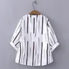 Kvinnors Blusar Plus Size Women Fashion Blouse Loose O-Neck Stripe Half Sleeve Brev Skriv ut Gulliga vita Toppar