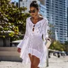 Crochet Knitted Bikini Cover Up Women Swimsuit Beach Dress Tunic Long Pareos Bathing Suit -s Robe Plage 210521