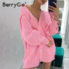 BerryGo Casual v-neck knitted kimono cardigan women Autumn winter lantern sleeve button female Streetwear sweaters 210922