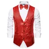Glitter Sequins Men Shinny Vest Nightclub Party Stage Costumes Dress Vests for Men with Bow Tie Dance Show Mens Waistcoat Gilet 210524