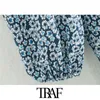 Traf Women Chic Fashion Floral Print Patchwork Mini robe vintage Peter Pan Collar Back Zipper Robes Female Mujer 210415