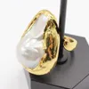 GuaiGuai Jewelry Classic Huge Natural White Keshi Baroque Pearl Yellow Gold Color Plated Rings Handmade For Women Adjustable5058307