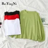 Beiyingni Lantern Sleeve Magliette Donna Tinta unita Allentato Vintage Plain T-shirt per donna O-Collo Moda autunno Top Camicie Mujer 210416