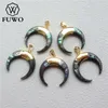 FUWO Double Horn Abalone Pendant,Gold Filled Fashion Sea Shell Beach Crescent For Jewelry Making PD555