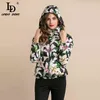 Women's Down Parkas Spring Runway Vintage Warm White Duck Down Jacket Lady Elegant Floral Print Women Coats Hooded Overcoat 210522