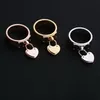 Europe America Fashion Lady Women Titanium Steel Engraved Letter 18K Gold Plated Heart Pendant Rivets Ring Rings 3 Color Size US6-232Y