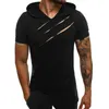 Sommar Mäns Hooded T-shirt Casual Slim Short Sleeve T Shirt Män Plus Storlek 3xl Solid Men Kläder Streetwear Tee Shirt Homme 210726