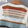 Mulheres moda cor combinando oco out crochet suéter fino curto verão feminino chique chinês colete colete colheita de colheita SW820 210420