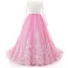rosa toddler tjejer pageant klänningar boll klänningar smycken långa ärmar formella barn fest klänning blomma flicka klänningar för bröllop blomma tjejer klänningar